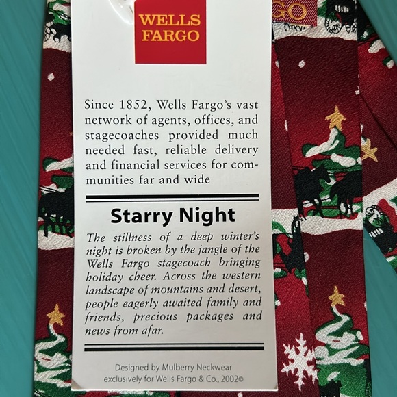 New Mulberry Neckwear Custom Wells Fargo 100% Silk Men’s Holiday Neck Tie - Picture 6 of 9